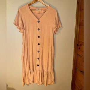 Ces Femme Peach Button-Front Ruffle Midi Dress